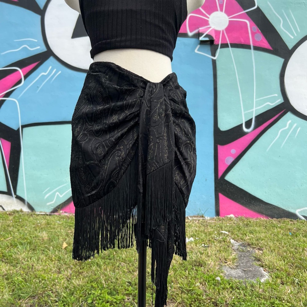 ZARA Printed Satin Fringe Wrap Skirt Size M